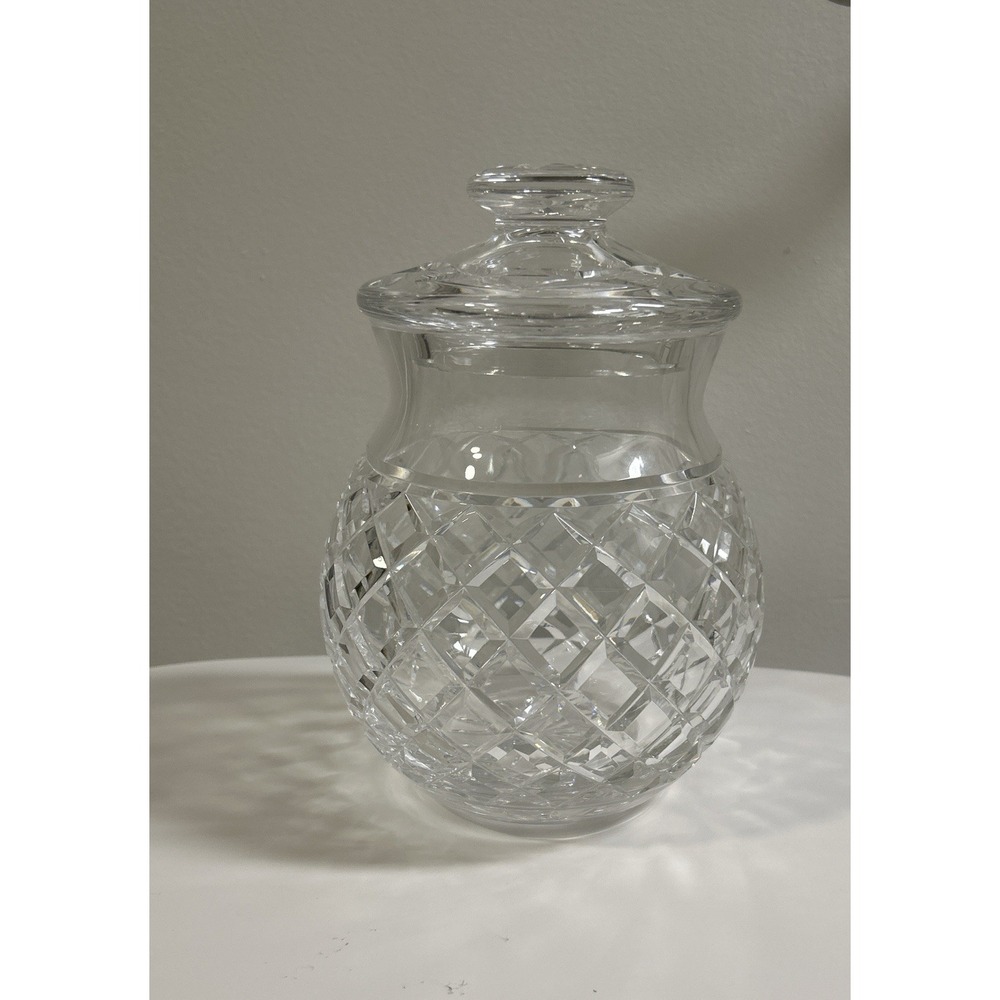 Vintage Cut Crystal Biscuit Barrel Jar w/ Lid | Diamond Pineapple Style 8.5"